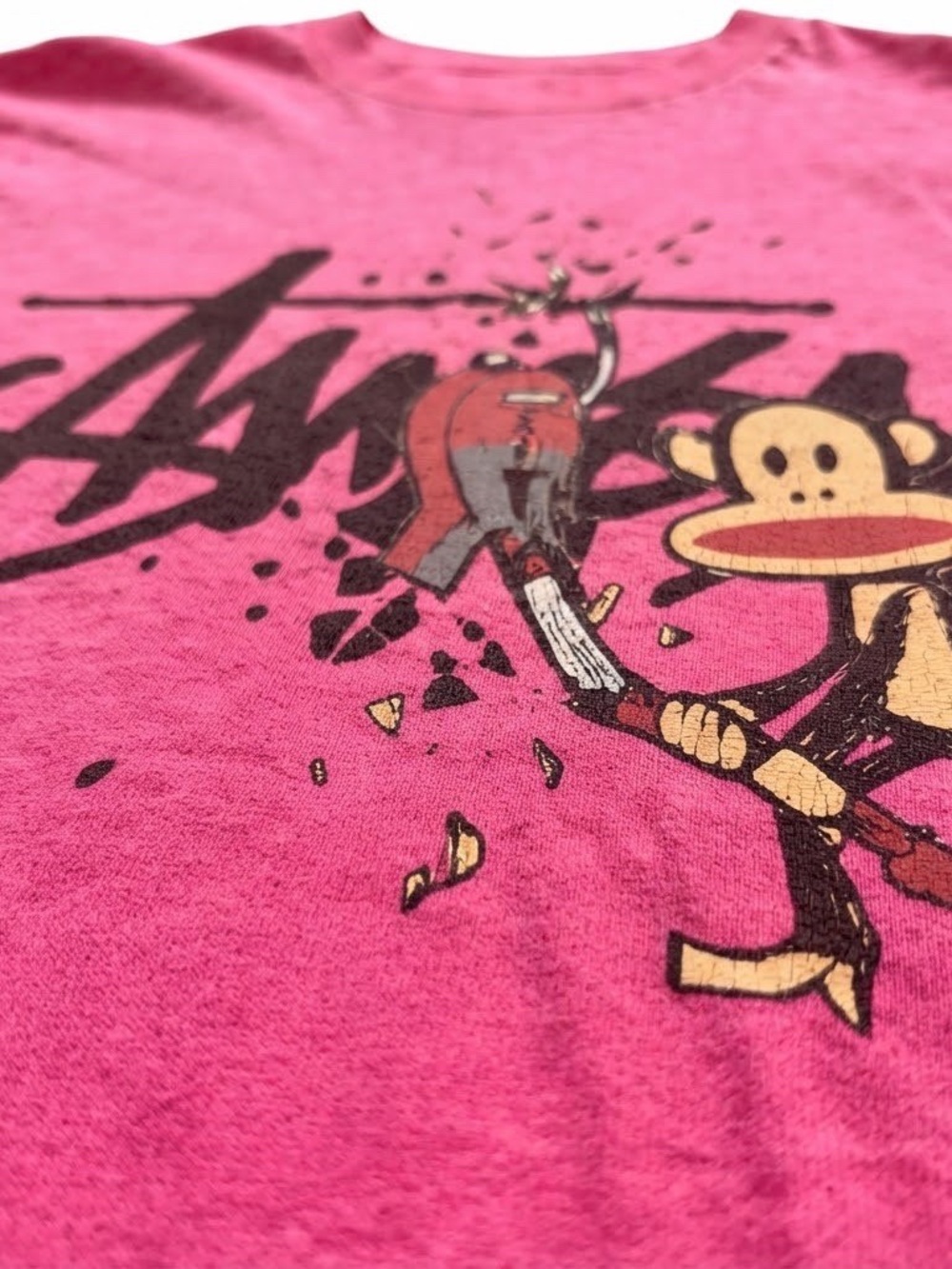 Pink Graphic Short Sleeve Tee with Playful Monkey Art - Picture 2 of 2